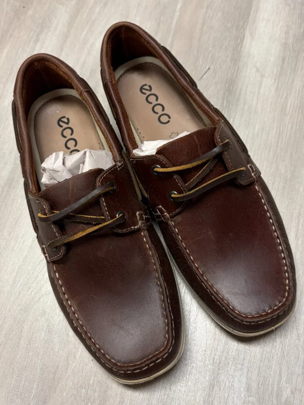 Ecco Men Brown Slip On Leather Loafers Shoes With Laces US 6 EU40